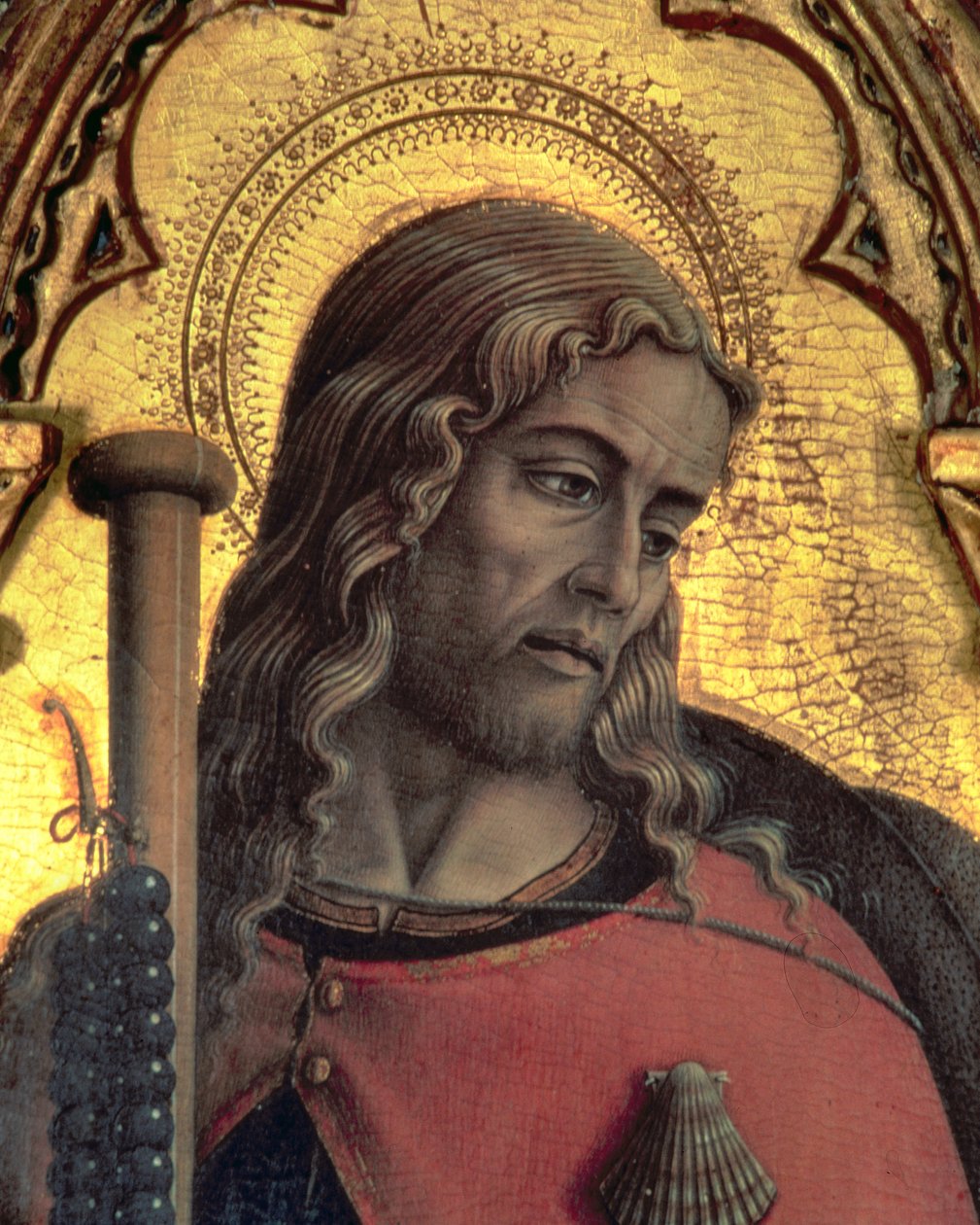 St. James, detalhe do políptico de San Martino (tempera no painel) (ver 76671 e 76669) de Carlo Crivelli