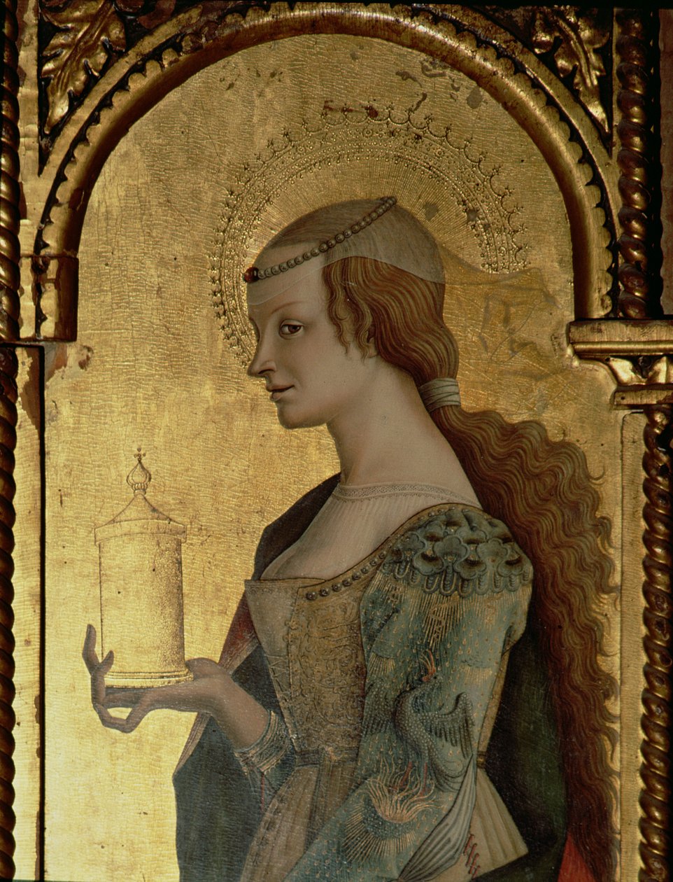 Santa Maria Madalena, detalhe do tríptico de Santa Lucia (tempera no painel) (ver 76686) de Carlo Crivelli