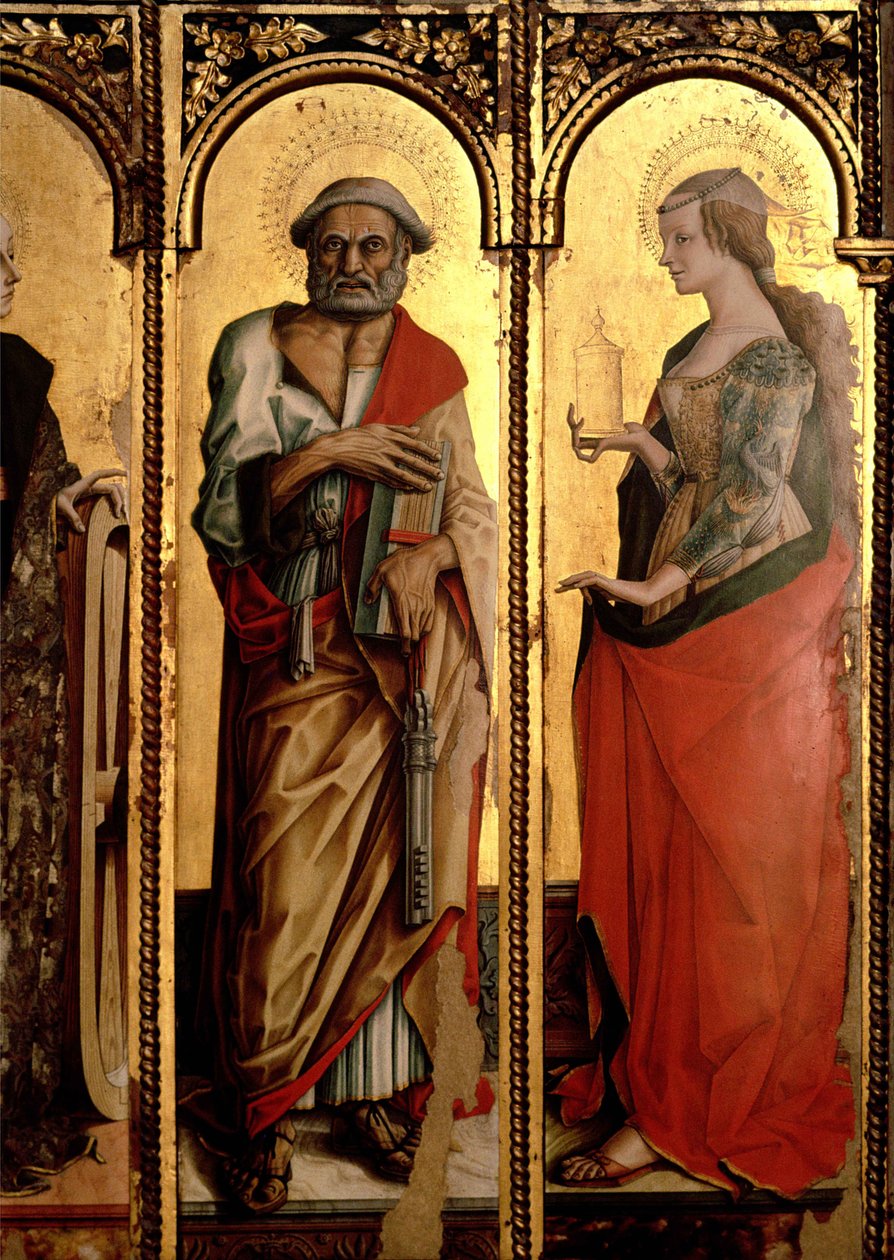 São Pedro e Santa Maria Madalena, detalhe do tríptico de Santa Lucia (têmpera no painel) de Carlo Crivelli
