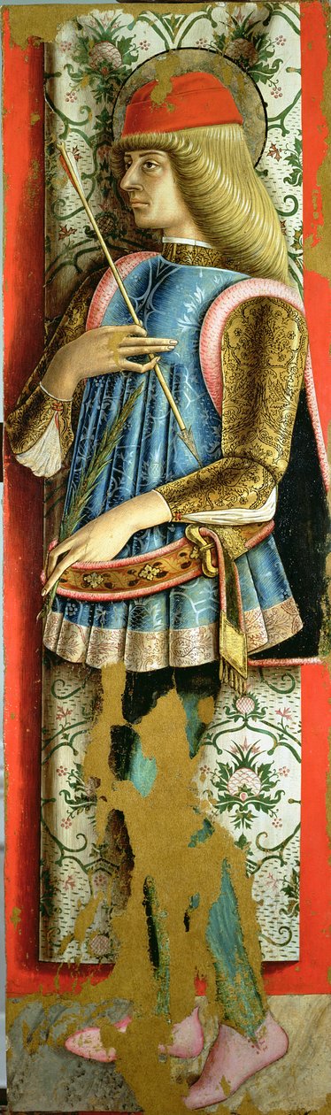 São Sebastião, painel do lado direito do segundo tríptico do Valle Castellamo (têmpera no painel) de Carlo Crivelli