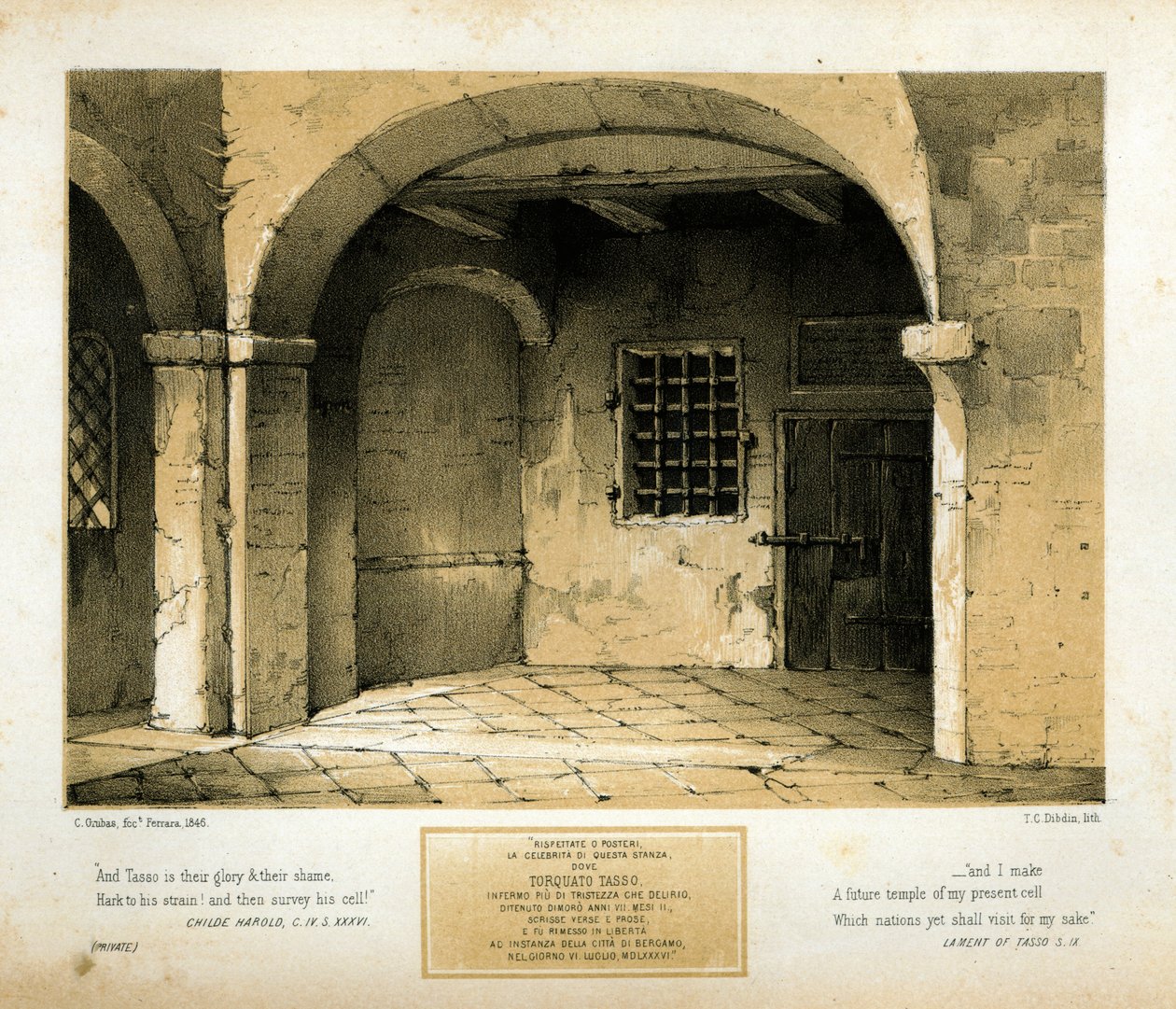 Memorial a Torquato Tasso, gravado por TC Dibdin após uma pintura de 1846 de Carlo Grubacs