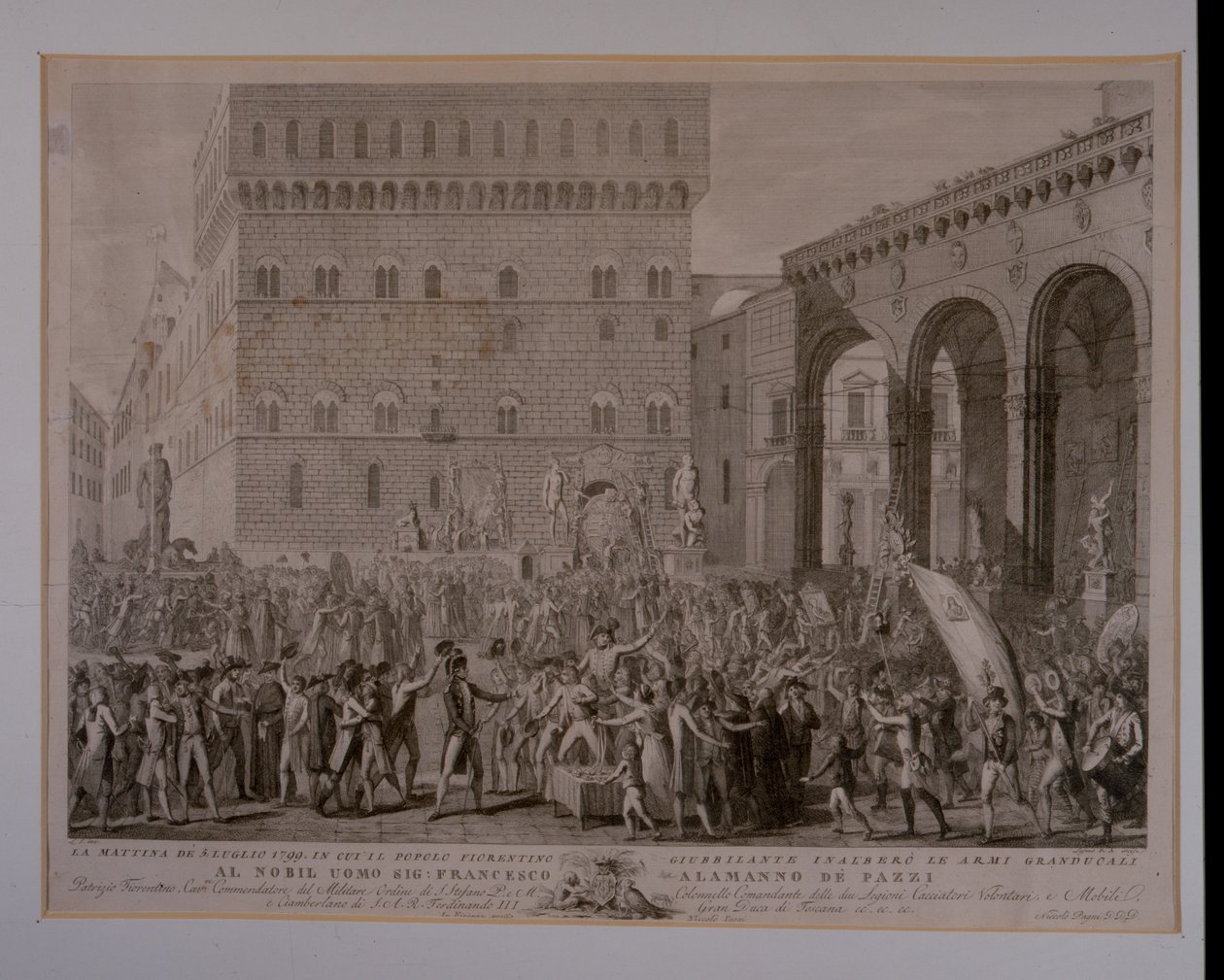 A manhã de 3 de junho de 1799, quando o povo florentino celebrou a criação do Grande Ducal Arms de Carlo Lasinio