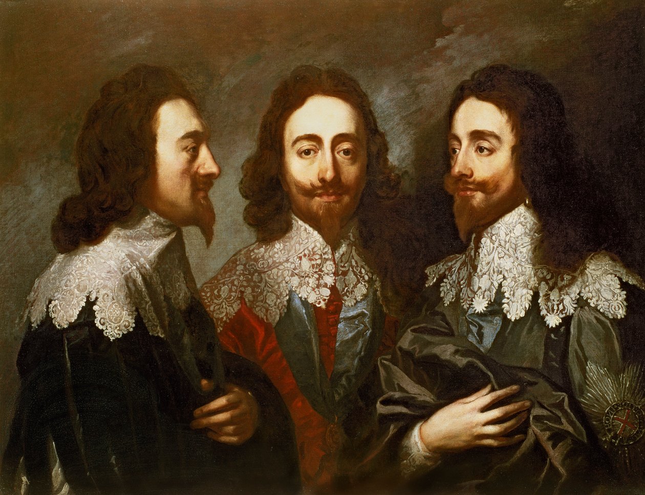 Charles I em três posições (1600-49) Pintura após Van Dyck de Carlo Maratta or Maratti