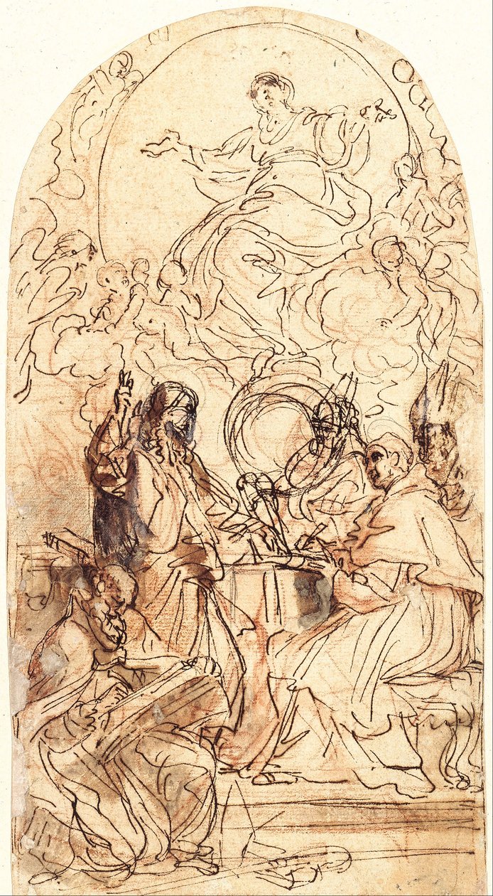 Madonna em uma lua crescente e quatro santos de Carlo Maratta or Maratti