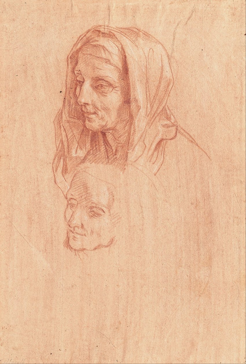 Dois estudos para a cabeça de uma mulher idosa de Carlo Maratta or Maratti