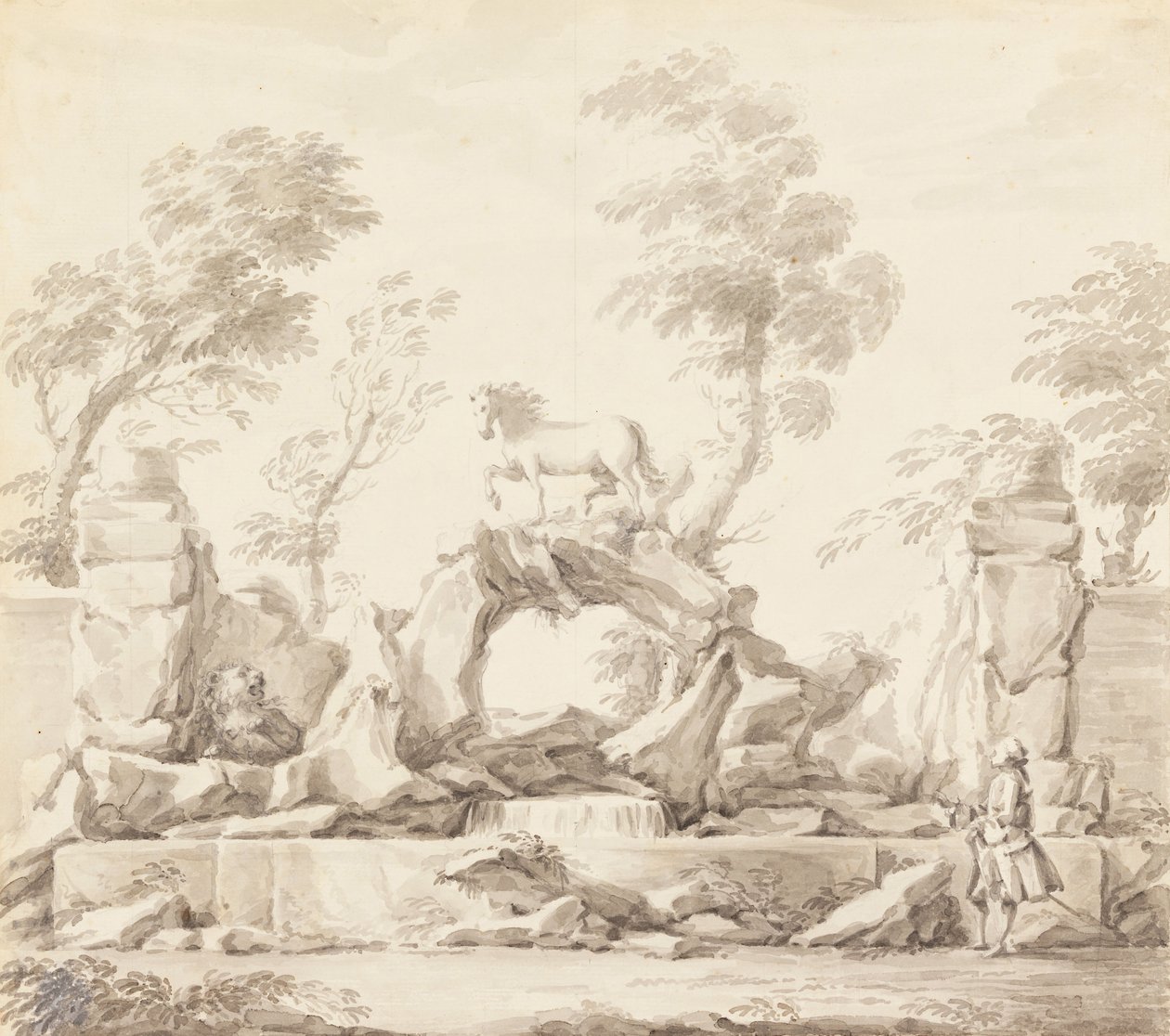 Projeto para uma fonte com Pegasus, para a Villa Albani, Roma de Carlo Marchionni