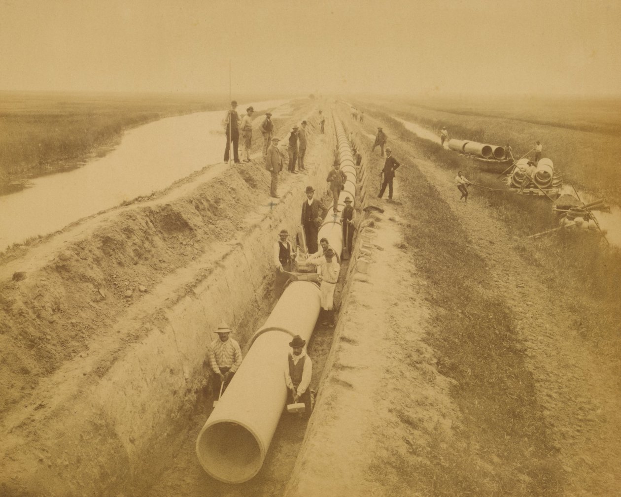 Acquedetto di Venezia (nova conduta). Canteiro de obras do aterro de Carlo Naya