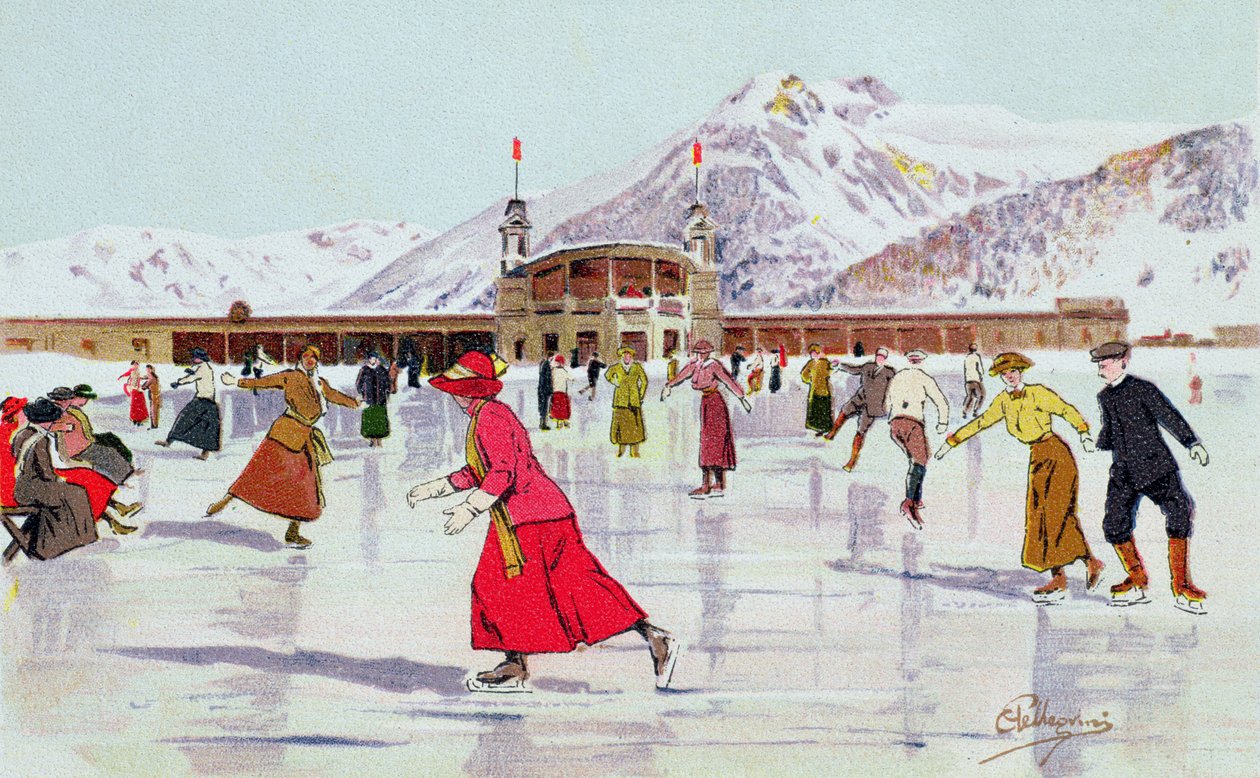 A pista de patinação em Davos, Suíça de Carlo Pellegrini