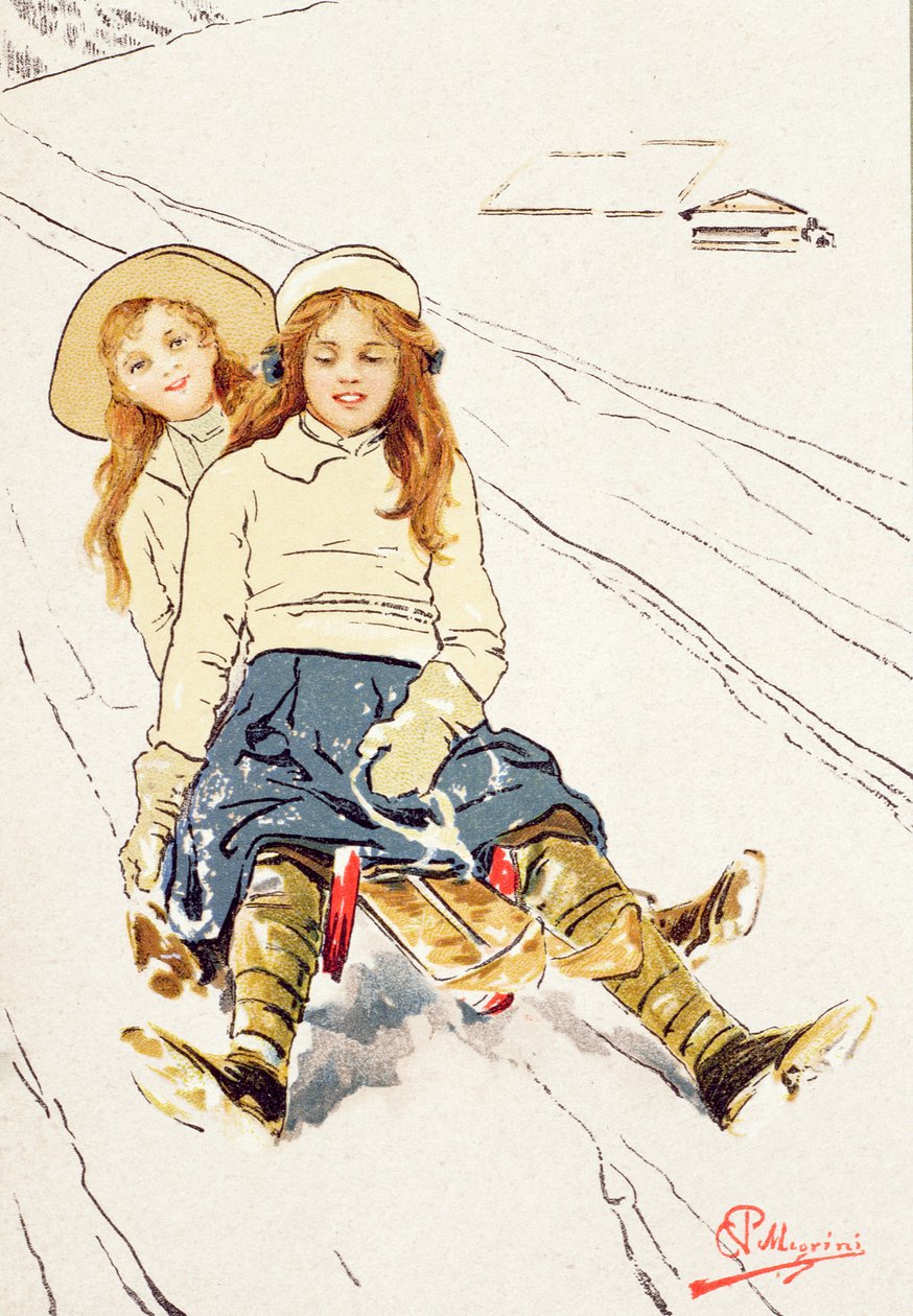 Duas garotas de Tobogganing de Carlo Pellegrini