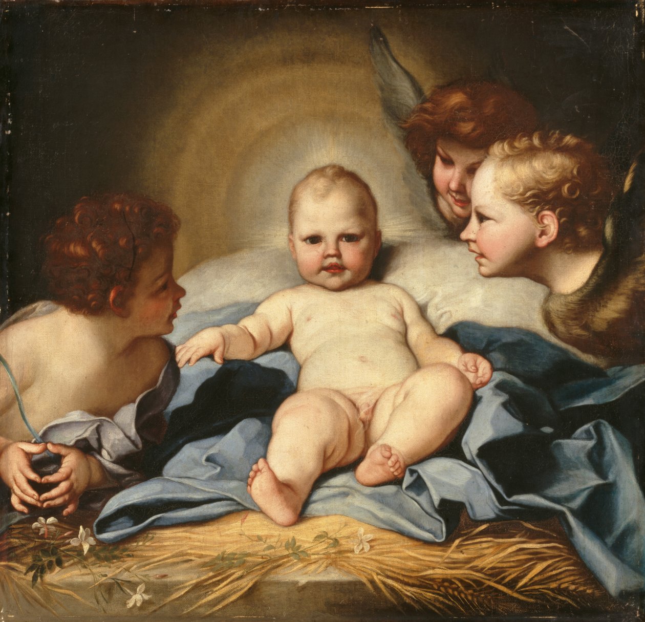 O Menino Jesus com os Anjos e o Menino São João Batista (óleo sobre tela) de Carlo (follower of) Maratta or Maratti