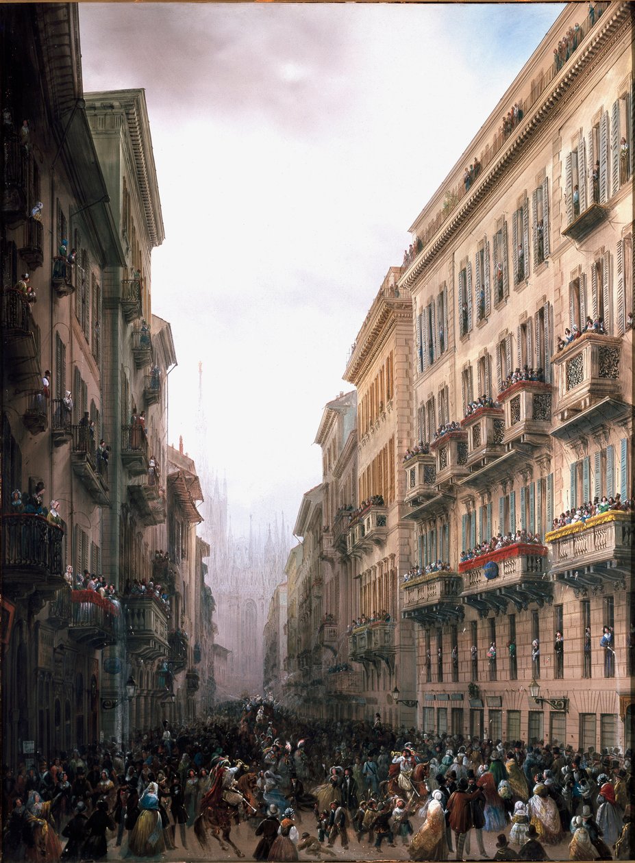 Carnaval na rua Milão (óleo sobre tela, c.1847) de Carlo Bossoli