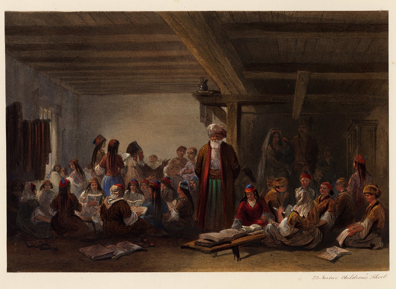 Escola para Crianças dos Tártaros da Crimeia, 1856 de Carlo Bossoli