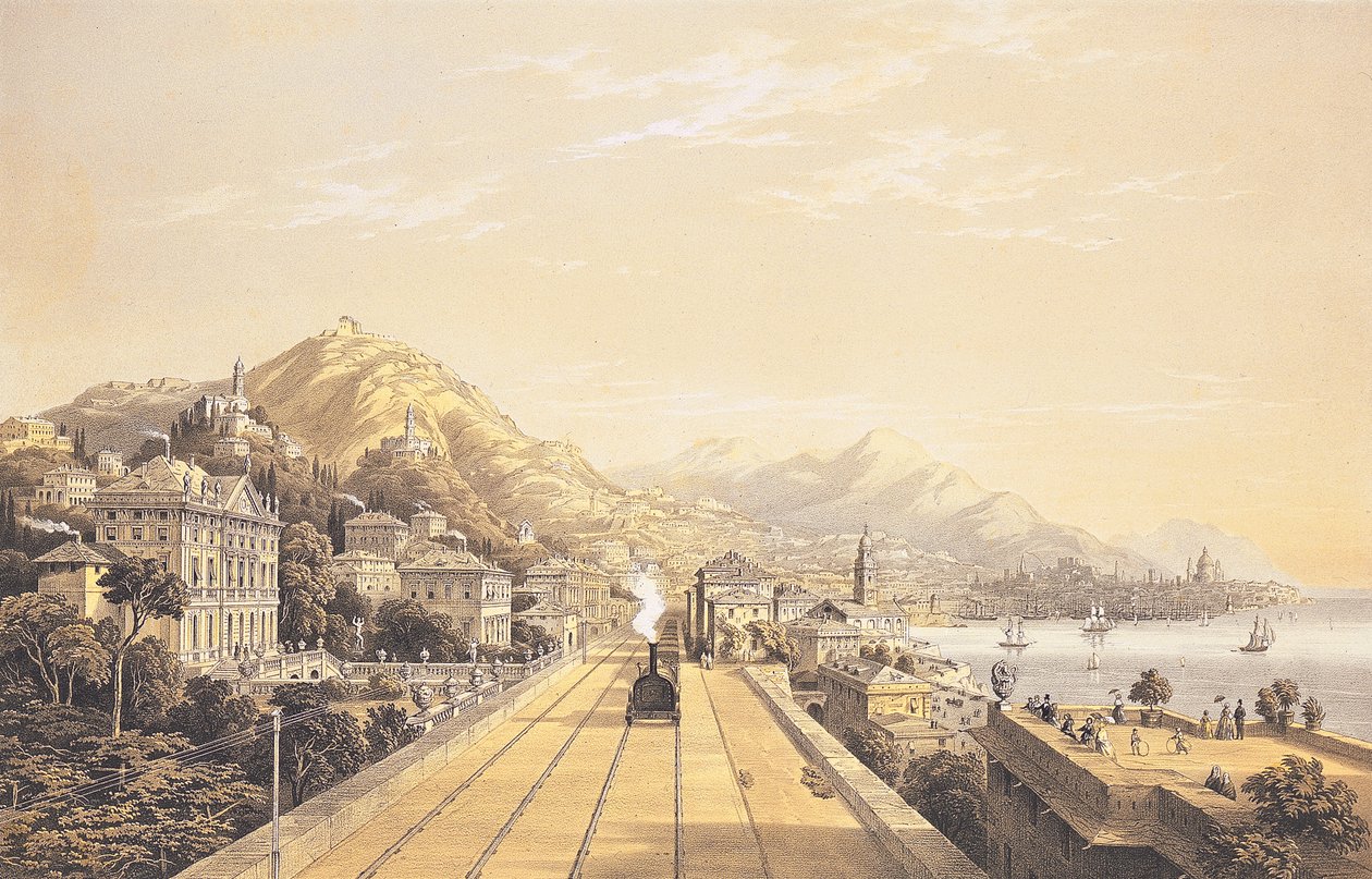 Frontispício de "Vistas sobre a ferrovia entre Turim e Gênova", 1853 de Carlo Bossoli