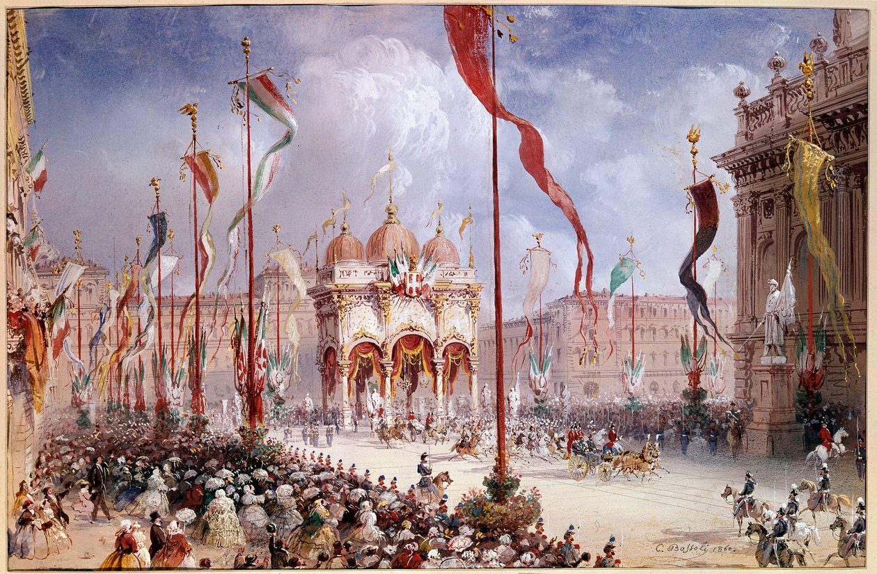 Risorgimento - Victor-Emmanuel II (Victor-Emmanuel) (Vittorio Emanuele) (1820-1878) na abertura do Parlamento italiano em 04/02/1860 (óleo sobre tela) de Carlo Bossoli