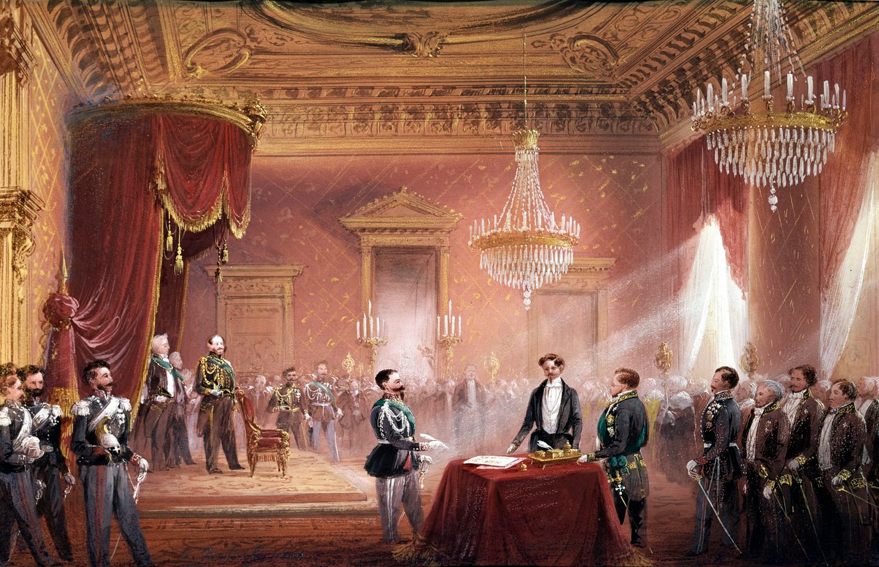 Risorgimento - Victor Emmanuel II (Victor Emmanuel) (Vittorio Emanuele) (1820-1878) assinou o Tratado de anexação da Toscana apresentado por Bettino Ricasoli (1809-1880) em 22 de março de Carlo Bossoli