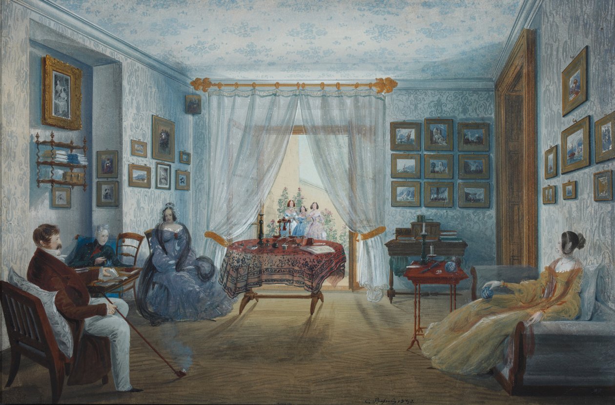 A sala de estar no palácio Naryshkin de Miskhor, 1842 de Carlo Bossoli