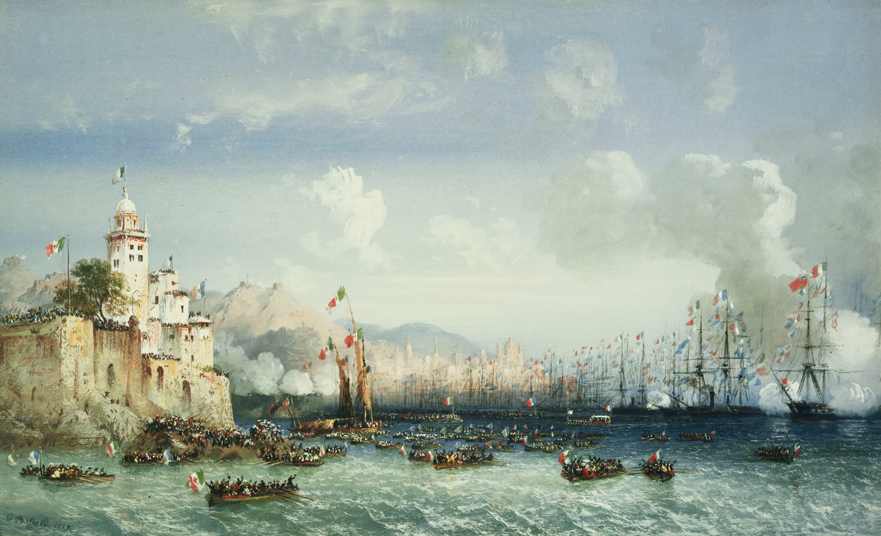 A guerra na Itália: Gênova, a chegada do imperador Napoleão III, 1859 de Carlo Bossoli