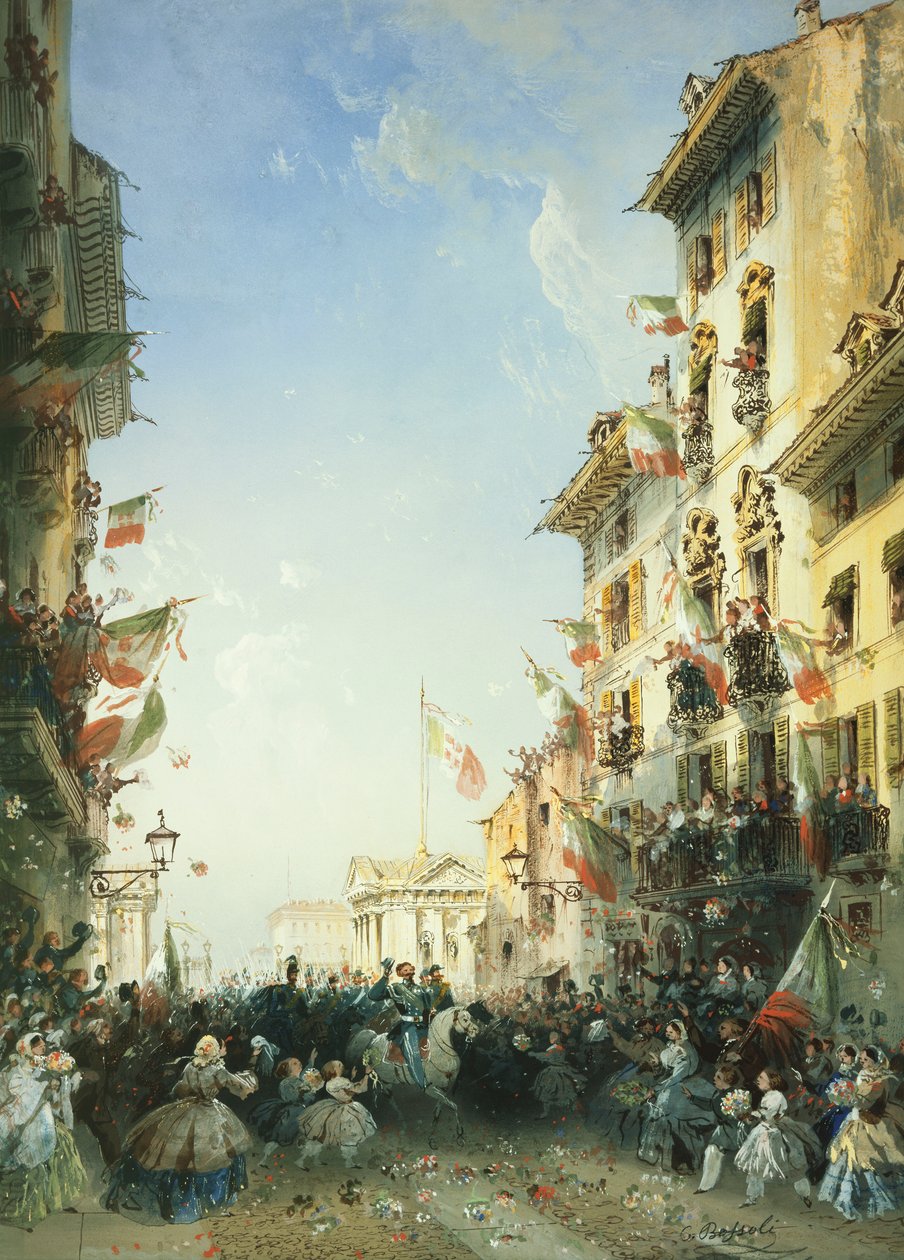 A guerra na Itália: a entrada do rei da Sardenha em Brescia, 1859 de Carlo Bossoli