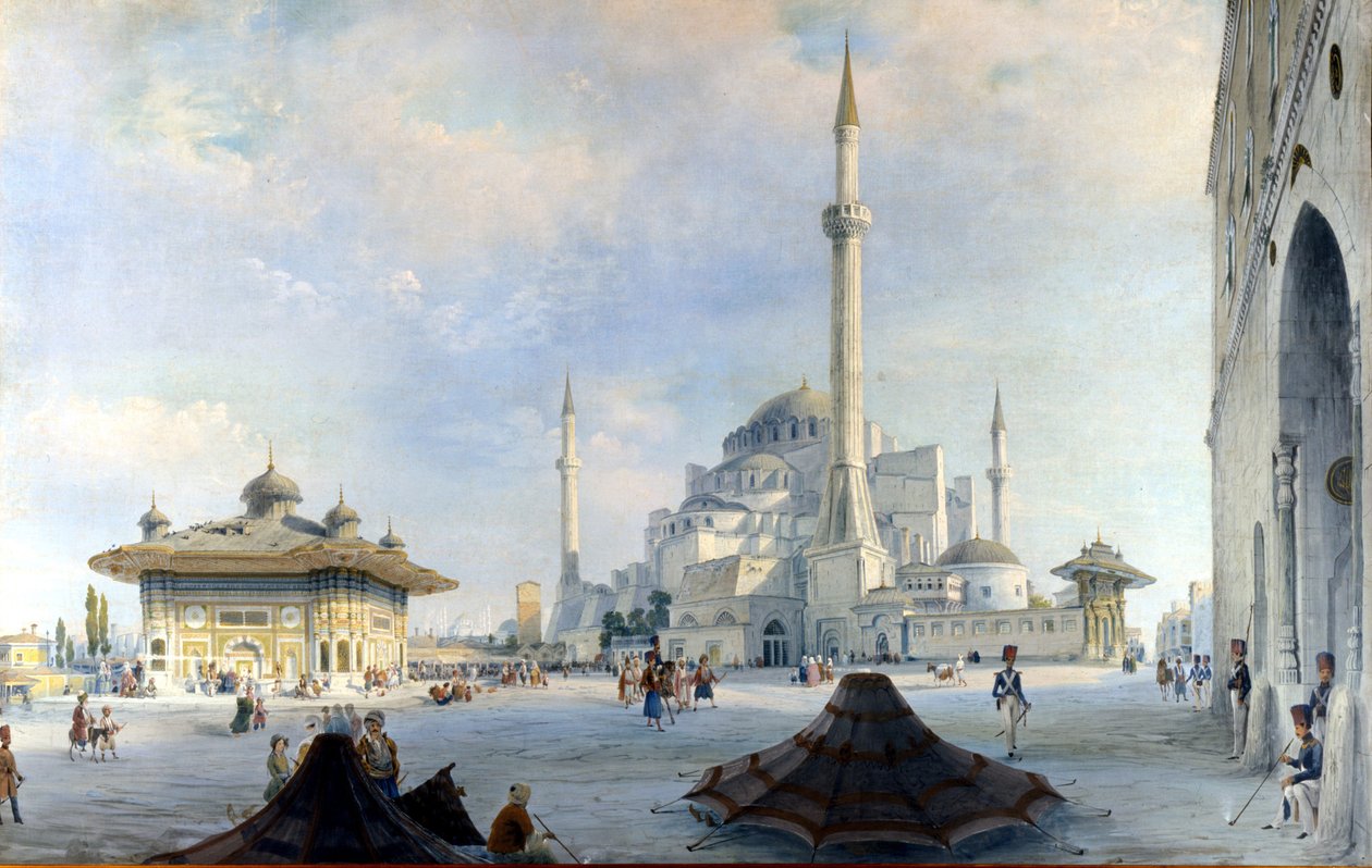 A mesquita de Constantinopla: Santa Sofia (Hagia Sofia). Pintura de Carlo Bossoli de Carlo Bossoli