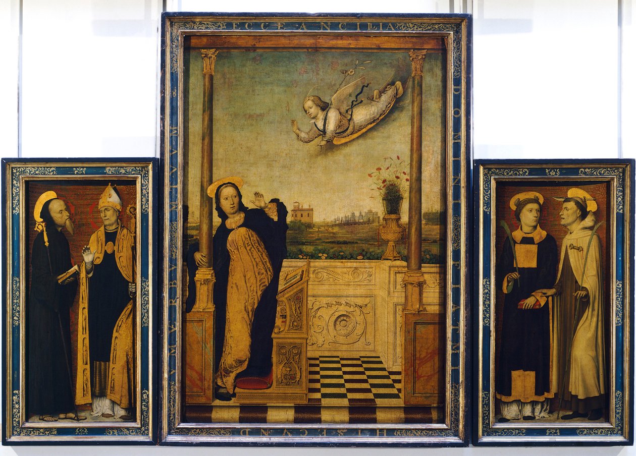 Altarpe de Anunciação com São Bento, Santo Agostinho, Santo Estêvão e Santo Ângelo por Charles Bracesco de Carlo Braccesco