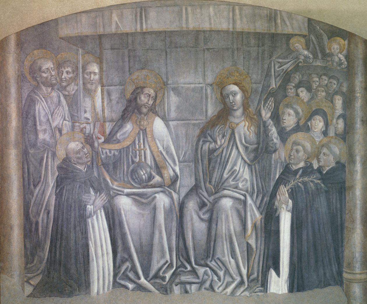 Cristo dando o mundo a São Domingos na presença da Virgem Maria, afresco de Carlo Braccesco de Carlo Braccesco