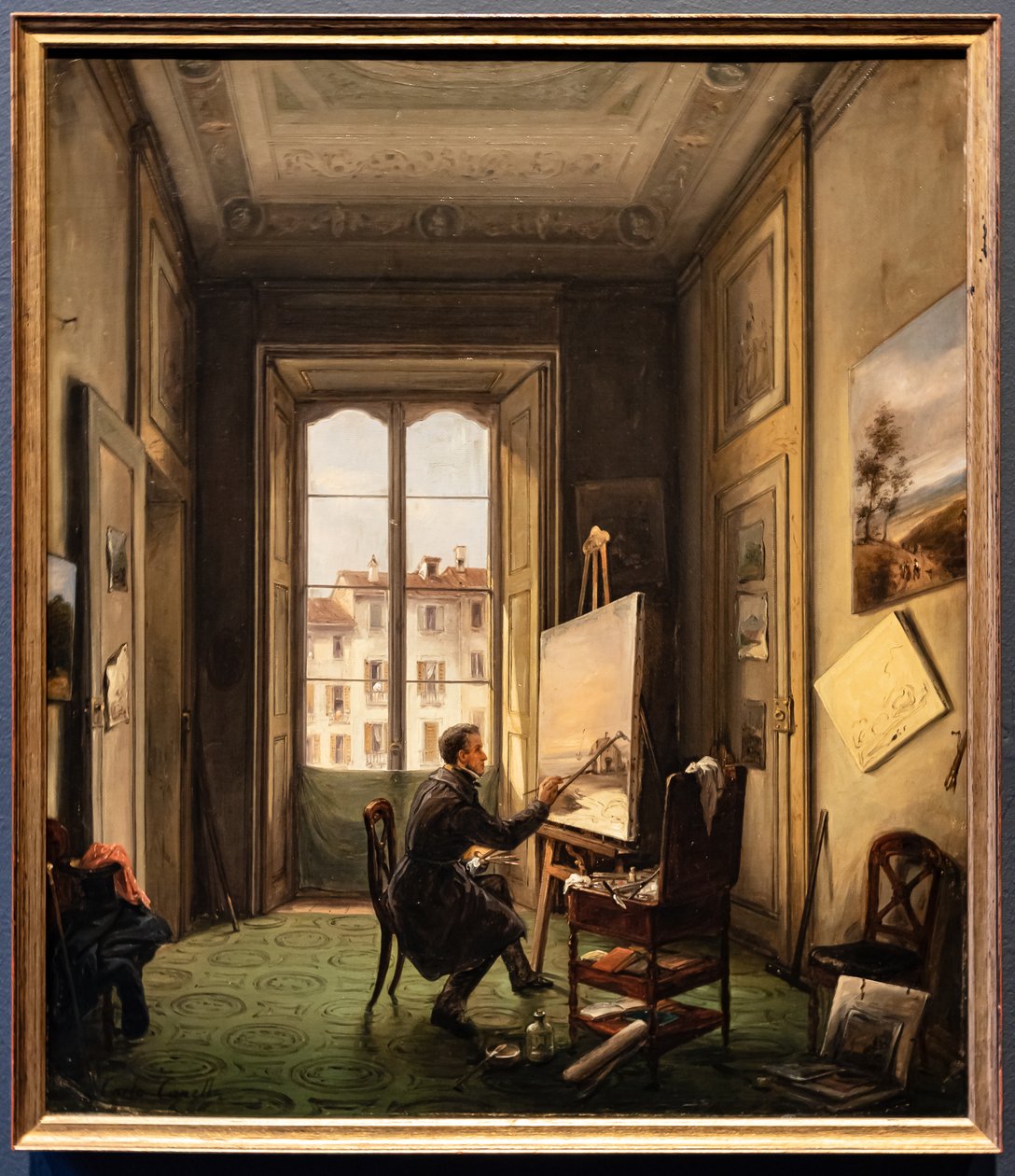 Retrato do pintor Giuseppe Canella em seu estúdio em Milão de Carlo Canella