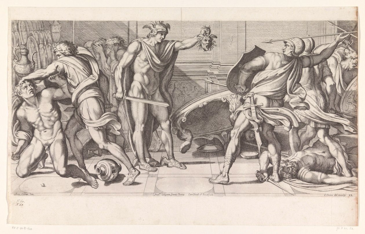 Phineus e os seus seguidores transformaram-se em pedra
Pinturas no Palazzo Farnese em Roma (título da série)
Galeria nel Palazzo Farnese in Roma (título da série) de Carlo Cesio