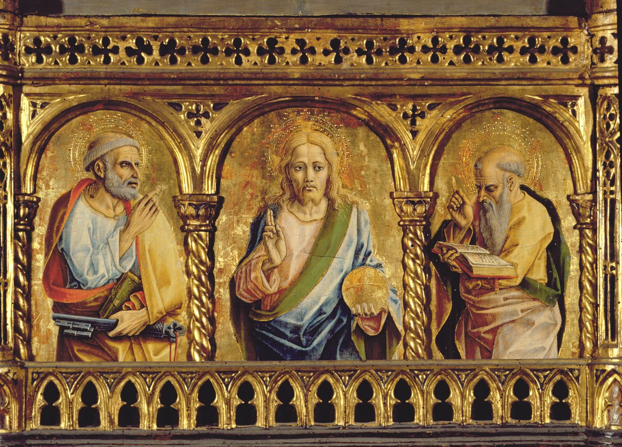 Cristo com São Pedro e São Paulo, detalhe da têmpera de políptico SantEmidio no detalhe do painel de 76636 de Carlo Crivelli