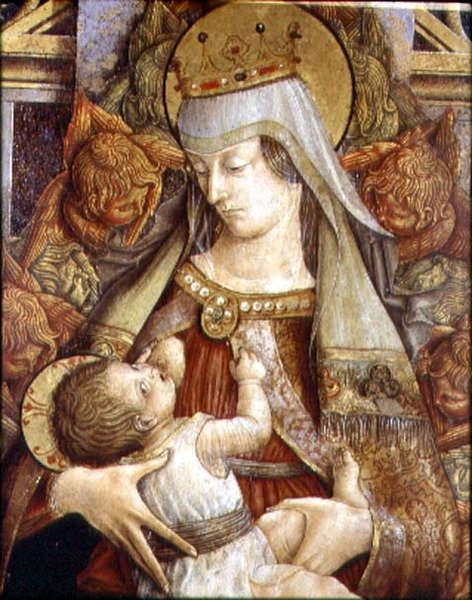 Madonna Suckling the Christ Child (óleo sobre painel) de Carlo Crivelli