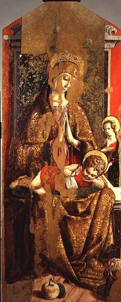 Madonna and Child, painel central do segundo tríptico do Valle Castellamo (têmpera no painel) de Carlo Crivelli
