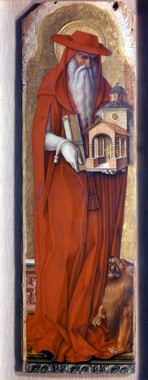 São Jerônimo vestindo o traje do bispo (boné). Predelle Demidoff de Carlo Crivelli (1430/35 - 1494). 1476. de Carlo Crivelli