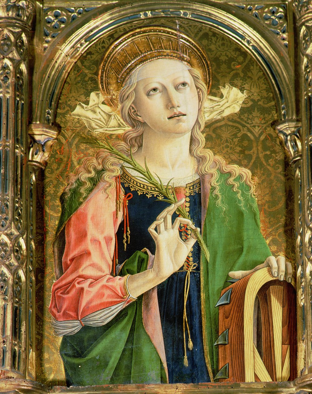 Santa Catarina de Alexandria, detalhe do políptil SantEmidio, 1473 têmpera no detalhe do painel de 76636 de Carlo Crivelli