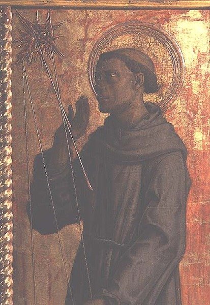 São Francisco, detalhe do políptico de San Silvestro de Carlo Crivelli