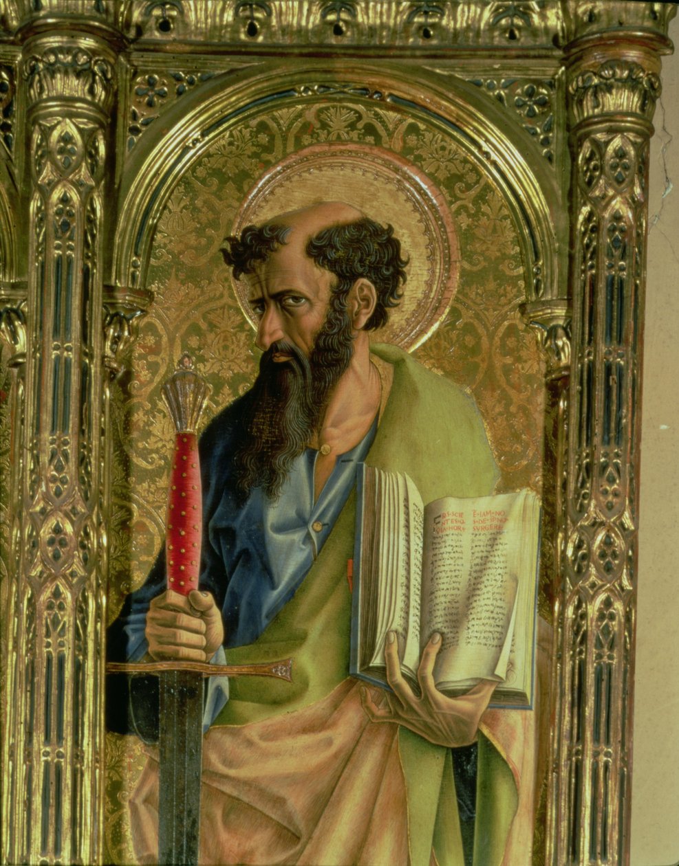 São Paulo, detalhe do políptico SantEmidio, 1473 têmpera no detalhe do painel de 76636 e 76646 de Carlo Crivelli