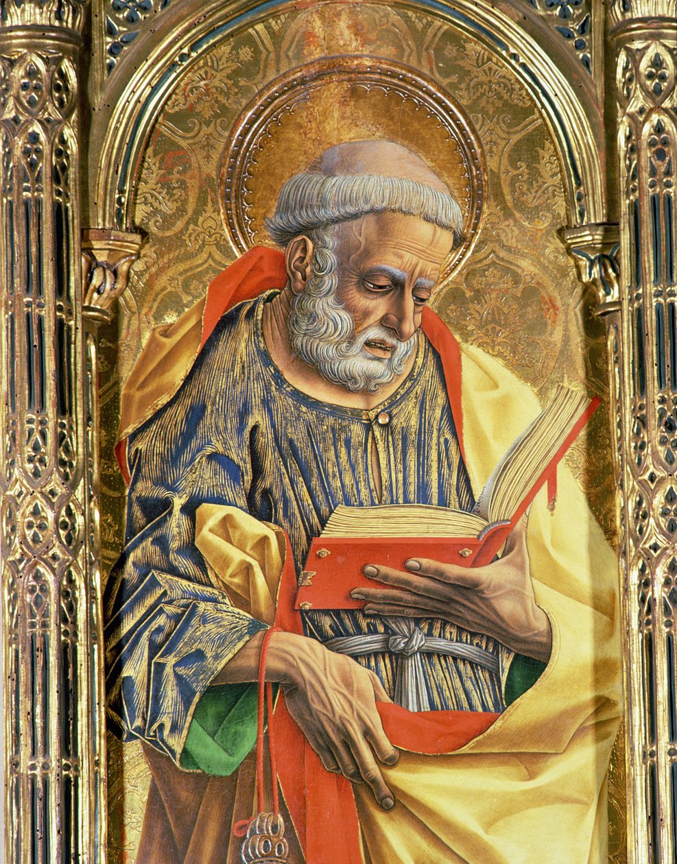 São Pedro, detalhe do políptil SantEmidio, 1473 têmpera no detalhe do painel de 76636 de Carlo Crivelli