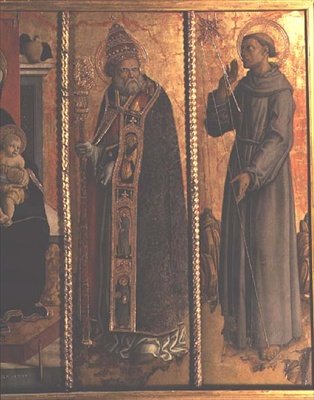 São Silvestre e São Francisco, detalhe do políptico de San Silvestro de Carlo Crivelli