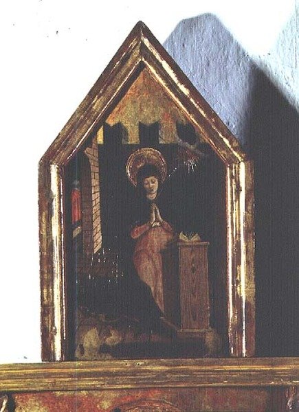A Anunciação, detalhe do políptico de San Silvestro de Carlo Crivelli
