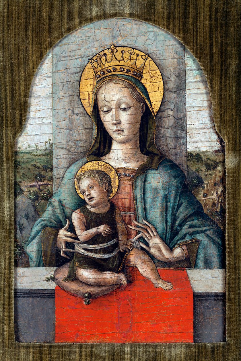 A Virgem e o Menino por Crivelli, Carlo (c. 1435-c. 1495). Têmpera sobre painel, tamanho: 28x18, ca 1455, Cini Foundation, Veneza de Carlo Crivelli