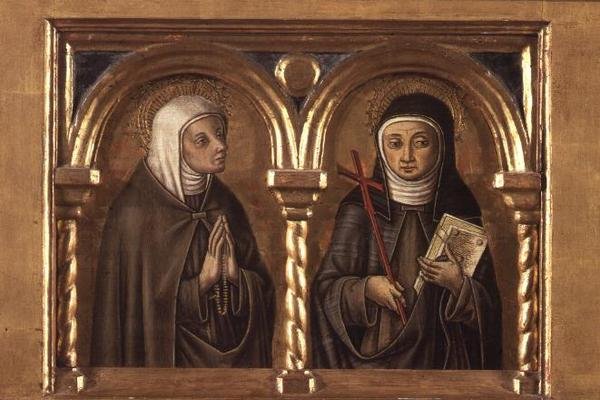 Fêmea não identificada e Santa Clara de Assis (painel predella) (detalhe de 57606) de Carlo Crivelli