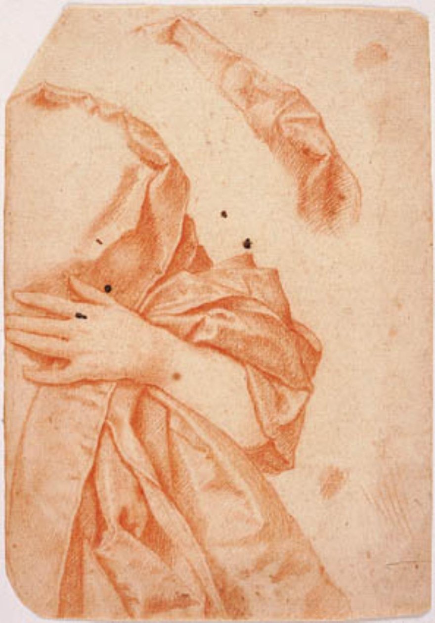 Estudo de cortinas para a metade esquerda de uma meia-figura feminina e uma repetição da cortina em volta do pescoço de Carlo Dolci