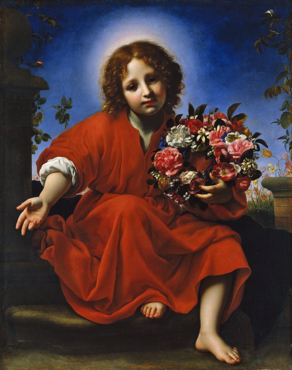 Espanhol:  El Niño Jesús con una corona de flores O Menino Jesus com uma coroa de flores de Carlo Dolci
