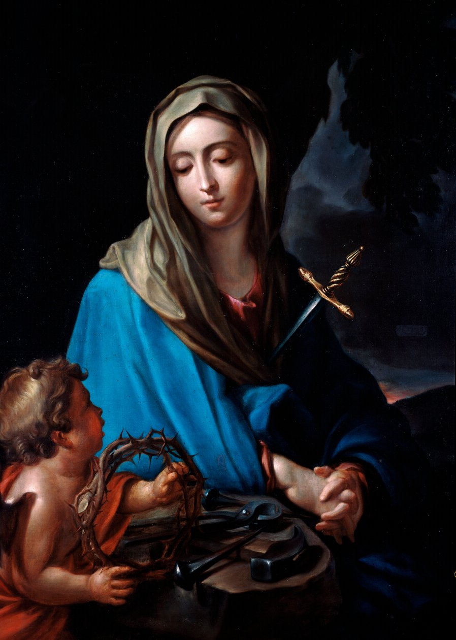 Pintura Virgem da Dor de Carlo Dolci (1616-1686) Roma do século XVII, Chiesa del Sacro Cuore de Carlo Dolci