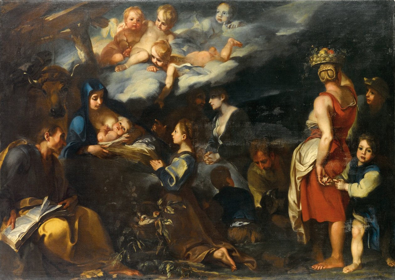 Adoração da Criança com São Lucas, c.1700 de Carlo Donelli