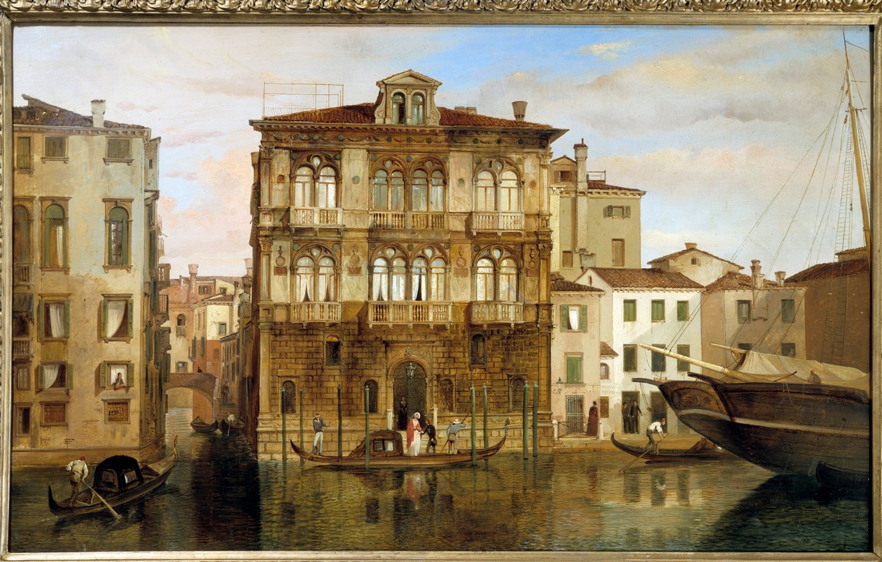 Maria Taglioni numa gôndola em frente ao seu edifício em Veneza, por Carlo Ferrari (1813-1871) de Carlo Ferrari