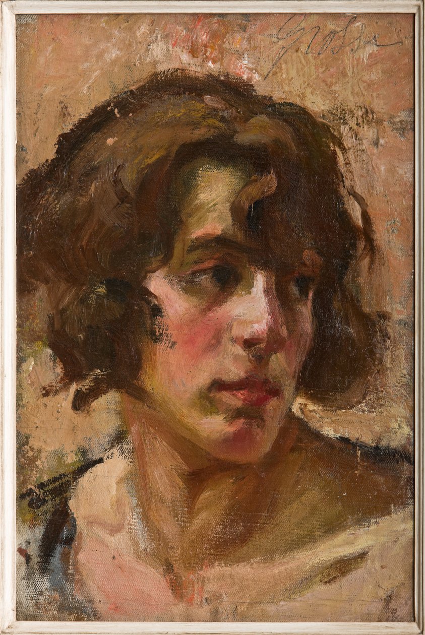 Rosto de rapariga (óleo sobre tela a bordo) de Carlo Grossi
