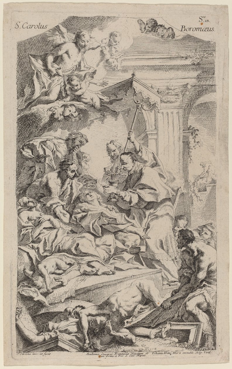San Carlo Borromeo dando última comunhão às vítimas da peste de Carlo Innocenzo Carlone