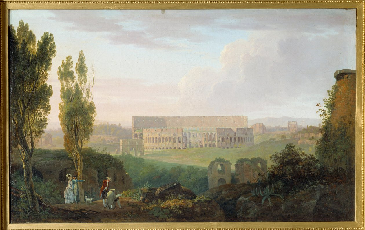 O coliseu visto do Palatino. Pintura de Carlo Labruzzi (1765-1818) Ec. Ital. de Carlo Labruzzi