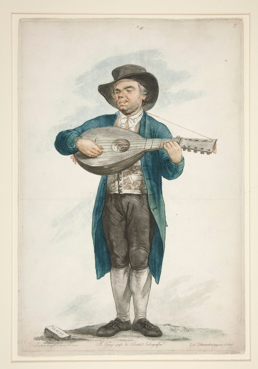 Claudi, o tocador e cantor de alaúde cego. Da série de doze personagens florentinos da rua. de Carlo Lasinio