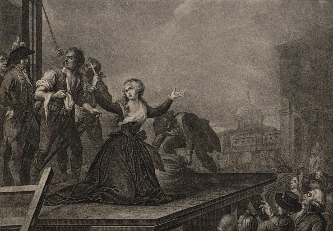 Madame Élisabeth de France, irmã do rei, perante a guilhotina em 10 de maio de 1794, c. 1795 de Carlo Lasinio