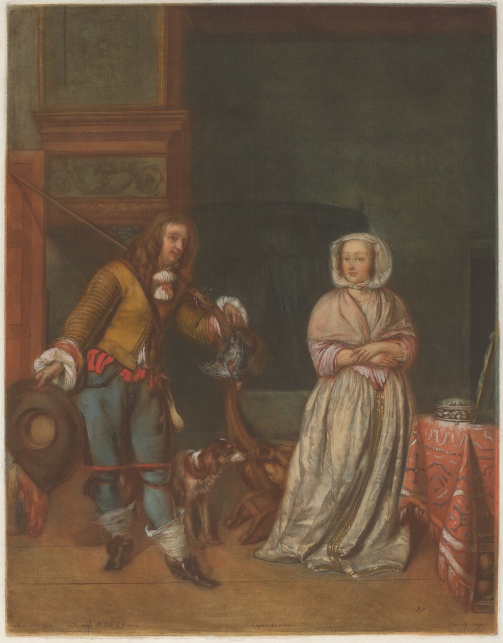 Caçador Visitando uma Dama de Carlo Lasinio after Gabriel Metsu